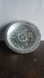Traditional Silver Finish Plastic Pooja Thali (1 Pc) - Fabric Detail by Nari Haat, Indian ethnic wear, women clothing...