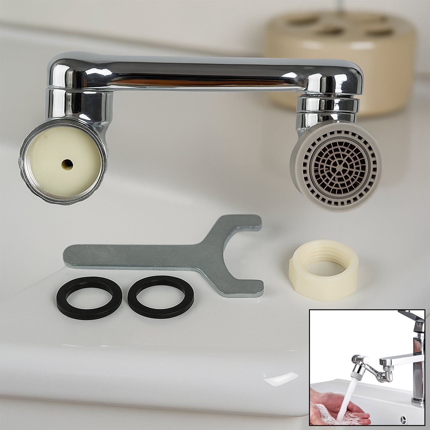 1552_flexible_faucet_head.jpg Splash Faucet Filter 180° Rotating Sprayer – Water-Saving Sink Aerator Extender - Front View by Nari Haat, Indian ...