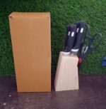 Kitchen Knife Set with Wooden Block and Scissors, Chhari (5 pcs, Black) - Full Detail by Nari Haat, Indian ethnic wea...