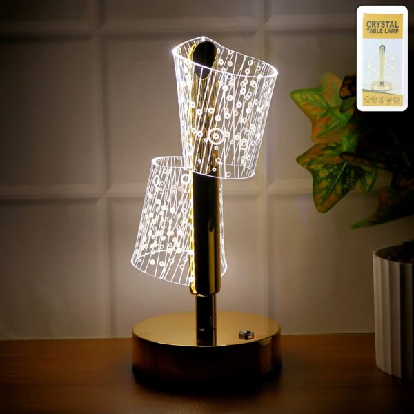 Luxury Crystal LED Double Shade Table Lamp (1 Pc) - Front View by Nari Haat, Indian ethnic wear, women clothing, desi...