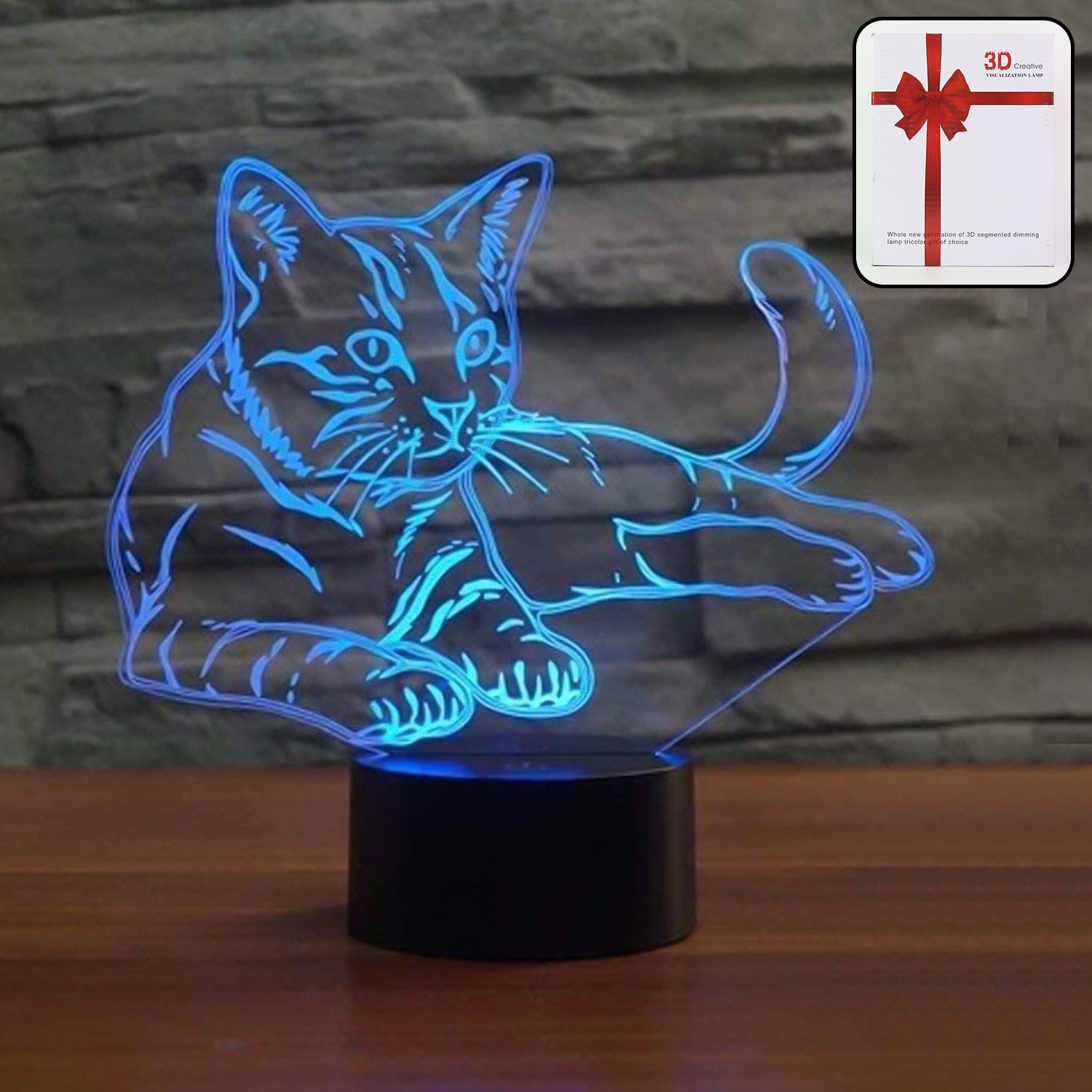 1_5a22f318-1695-4c04-a0ae-c1cf896a4c3e.jpg 3D Illusion Multicolor Changing LED Night Lamp with Cat Design - Front View by Nari Haat, Indian ethnic wear, women c...
