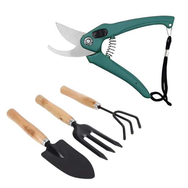 #1 Gardening Tool Set 4 Pcs – Pruner Shears, Hand Cultivator, Trowel & Fork with Wooden Handle for Planting, Weedin...