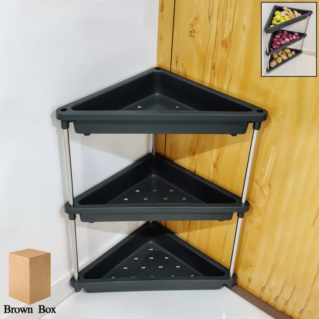 3-Layer Multipurpose Plastic Corner Storage Rack - Front View by Nari Haat, Indian ethnic wear, women clothing, desig...
