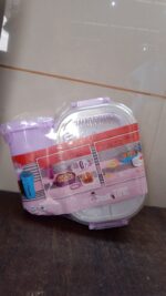 Plastic Lunch Box With Small Box, Bottle & Sponn for Kids Lunch Box (4 Pc Set) - Fabric Detail by Nari Haat, Indian e...