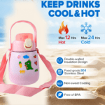 Stainless Steel Vacuum Insulated Water Bottle with Handle & Sticker (700 ML) - With Dupatta by Nari Haat, Indian ethn...