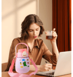 Stainless Steel Vacuum Insulated Water Bottle with Handle & Sticker (700 ML) - Neckline Detail by Nari Haat, Indian e...