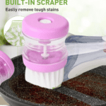 Plastic Wash Basin Brush Cleaner with Liquid Soap Dispenser (Multicolour) - Back View by Nari Haat, Indian ethnic wea...