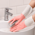 Medium Reusable Long-Cuff Household Cleaning Gloves - (1 Pair) - Closeup Embroidery by Nari Haat, Indian ethnic wear,...