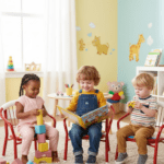 Multicolor Cartoon Design Baby Chair with Metal Kids Chair with Foam Arm Support for Kids 4 Pcs - Back View by Nari H...