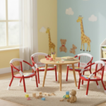 Multicolor Cartoon Design Baby Chair with Metal Kids Chair with Foam Arm Support for Kids 4 Pcs - With Dupatta by Nar...