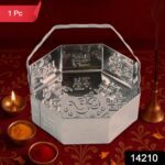 Traditional Stainless Steel Octagon Pooja Basket 1 Pc with Handle - With Dupatta by Nari Haat, Indian ethnic wear, wo...