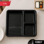 Plastic 3-Compartment Meal Serving Tray – Rectangular Dining Plate (1 Pc / Black) - With Dupatta by Nari Haat, Indi...