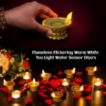 Set of 3 Water Sensor LED Golden Diyas - Front View by Nari Haat, Indian ethnic wear, women clothing, designer suit