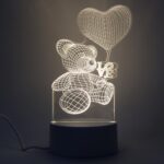 3D Illusion LED Night Lamp with Teddy Bear Holding Heart Design - Back View by Nari Haat, Indian ethnic wear, women c...