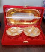 5-in-1 Gold & Silver Plated Bowl Spoon Tray Set with Velvet Gift Box - Fabric Detail by Nari Haat, Indian ethnic wear...