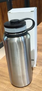 Silver Stainless Steel Double Wall Vacuum-Insulated Drink Water Bottle (1000 ML) - Fabric Detail by Nari Haat, Indian...