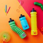 Pull n Stretch Water Bottle – Foldable Drinking Bottle for School & Travel - Closeup Embroidery by Nari Haat, India...