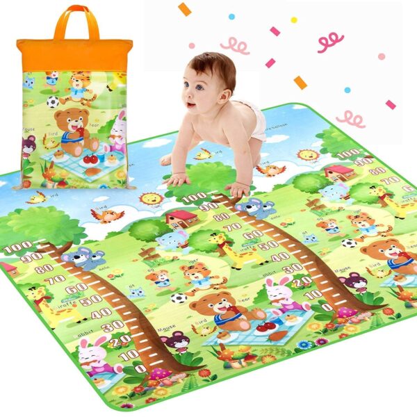 Waterproof Double Side Baby Play Floor Mat for Kids Home With Bag (Size 120 x 180cm) - Front View by Nari Haat, India...