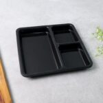 Plastic 3-Compartment Meal Serving Tray – Rectangular Dining Plate (1 Pc / Black) - Fabric Detail by Nari Haat, Ind...