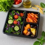 Plastic 3-Compartment Meal Serving Tray – Rectangular Dining Plate (1 Pc / Black) - Full Detail by Nari Haat, India...