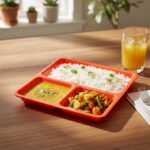 Plastic 3-Compartment Rectangular Meal Serving Tray / Plates (1 Pc) - Closeup Embroidery by Nari Haat, Indian ethnic ...