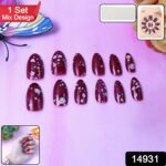 Premium Burgundy Artificial Nai fake nails- (Mix Design / 1 Set) - With Dupatta by Nari Haat, Indian ethnic wear, wom...