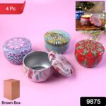 Premium Decorative Mandala Printed Metal Candle Container (4 Pc) - With Dupatta by Nari Haat, Indian ethnic wear, wom...