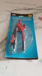 2 Pc Geometry Set – Built-in Pencil Grip & Transparent Plastic Protractor - Fabric Detail by Nari Haat, Indian ethn...
