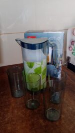 Apex Crystal Premium Jug with Lid & 4 Pcs Glass (1500 ML / 300 ML Approx / 5 Pcs Set) - Fabric Detail by Nari Haat, I...