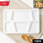 Plastic Multi-Compartment Rectangular Meal Serving Tray / Plate (1 Pc / White) - With Dupatta by Nari Haat, Indian et...