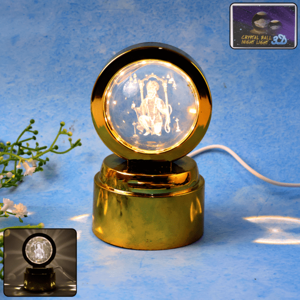 Bajrang Bali 3D Crystal Ball Night Light with LED Illumination (1 Pc) - Front View by Nari Haat, Indian ethnic wear, ...