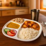 Plastic Large Compartment Dinner Plate / Thali with 4 Sections - Neckline Detail by Nari Haat, Indian ethnic wear, wo...