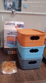 3-Piece Plastic Multipurpose Storage Basket Bin Set with Handle (3 Pcs Set) - Fabric Detail by Nari Haat, Indian ethn...