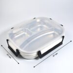 White Transparent Lunch Box – Stainless Steel with 3 Compartments for Kids & Adults - Sleeve Design by Nari Haat, I...
