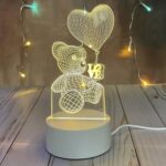 3D Illusion LED Night Lamp with Teddy Bear Holding Heart Design - Closeup Embroidery by Nari Haat, Indian ethnic wear...