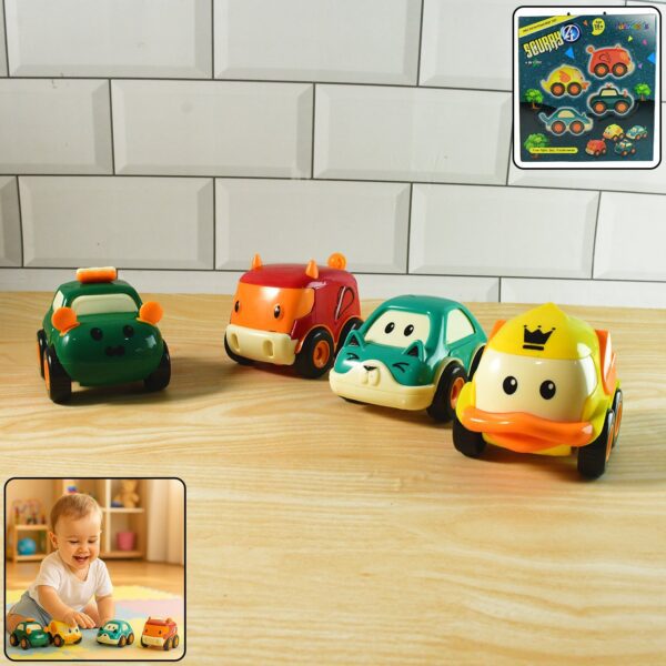 Funwoods Animal Cartoon Pull-Back Toy Car - (4 Pc / Set) - Front View by Nari Haat, Indian ethnic wear, women clothin...