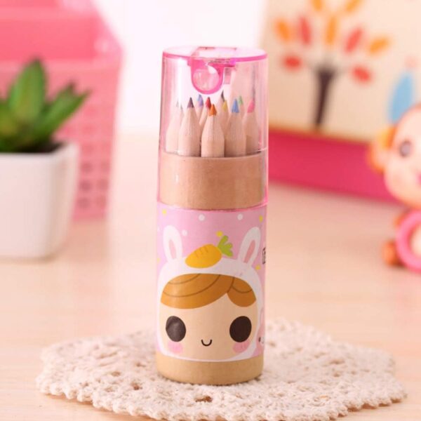 12 mini colouring pencils with sharpener for kids