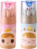 12 Mini Colouring Pencils with Sharpener, Kids Drawing Set for School & Sketching - Back View by Nari Haat, Indian et...