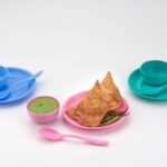 Multipurpose Snack Set 3 pcs - Spoon, Bowl and Dish - Front View by Nari Haat, Indian ethnic wear, women clothing, de...