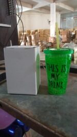 Plastic Drink Cup, Tea Coffee Tumbler with Lid and Straw (1 Pc) - Fabric Detail by Nari Haat, Indian ethnic wear, wo...