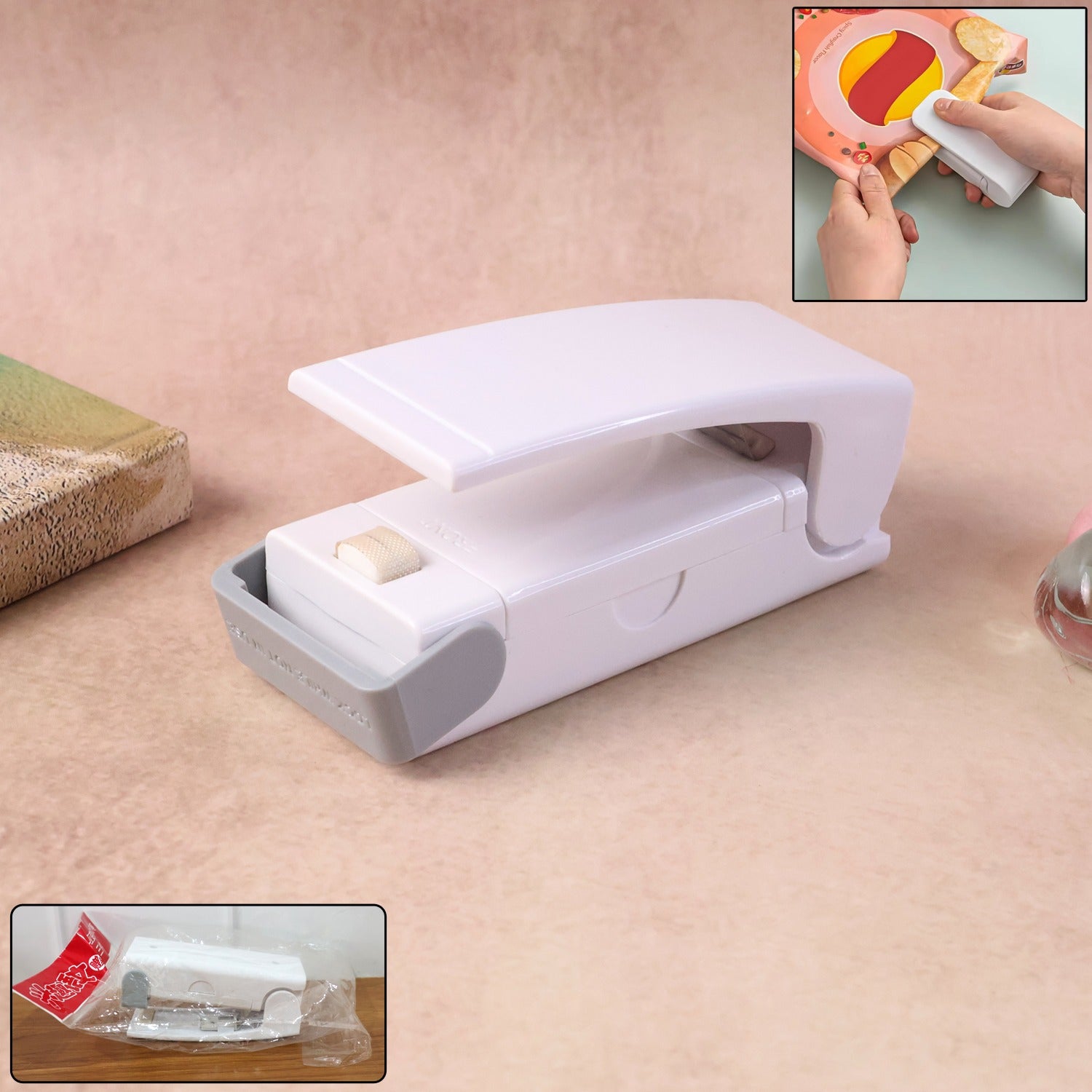 53bc5e67-eb8d-4bc1-9a2c-54affaf54f36.jpg Portable Mini Heat Sealer Machine for Plastic Bags (1 Pc) - Front View by Nari Haat, Indian ethnic wear, women clothi...
