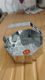 Traditional Stainless Steel Octagon Pooja Basket 1 Pc with Handle - Fabric Detail by Nari Haat, Indian ethnic wear, w...