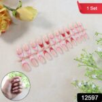 Elegant Nude Glossy Artificial Nail Tips fake nails (24 Pc Set) - With Dupatta by Nari Haat, Indian ethnic wear, wome...