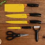6 Pcs Professional Kitchen Knife Set with Chef Knives, Cleaver, Peeler & Scissors - Back View by Nari Haat, Indian et...