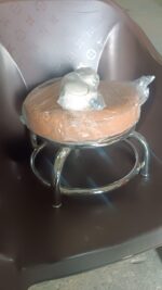 Heavy Duty Steel Base Round Rolling Stool with Wheels Pedicure Stool (1 pc) - Fabric Detail by Nari Haat, Indian ethn...