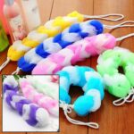 Hanging Small Loofah Sponge Poufs – Body Scrubbers for Bath & Shower (Pack of 6) - Closeup Embroidery by Nari Haat,...