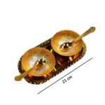 Gold Silver Plated 2 Bowl 2 Spoon Tray Set - Neckline Detail by Nari Haat, Indian ethnic wear, women clothing, design...