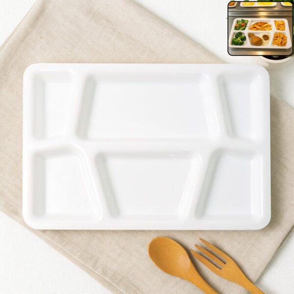Plastic Multi-Compartment Rectangular Meal Serving Tray / Plate (1 Pc / White) - Front View by Nari Haat, Indian ethn...