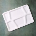 Plastic Multi-Compartment Rectangular Meal Serving Tray / Plate (1 Pc / White) - Fabric Detail by Nari Haat, Indian e...