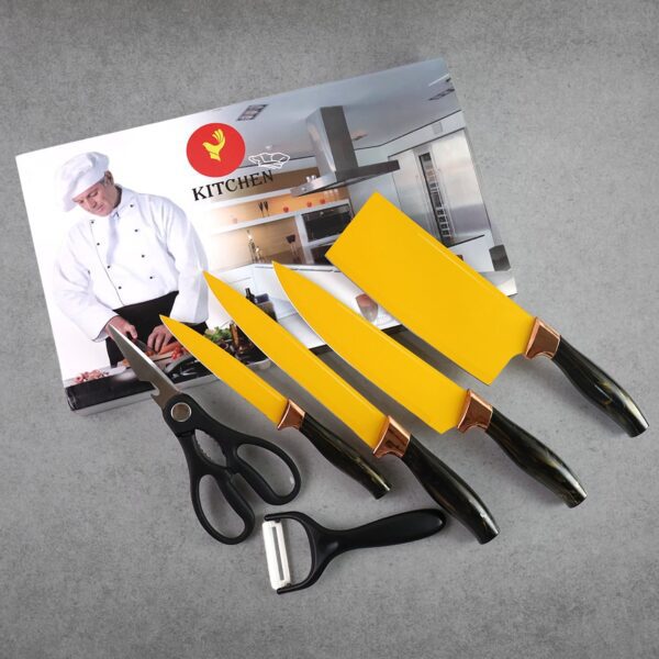 6 Pcs Professional Kitchen Knife Set with Chef Knives, Cleaver, Peeler & Scissors - Front View by Nari Haat, Indian e...